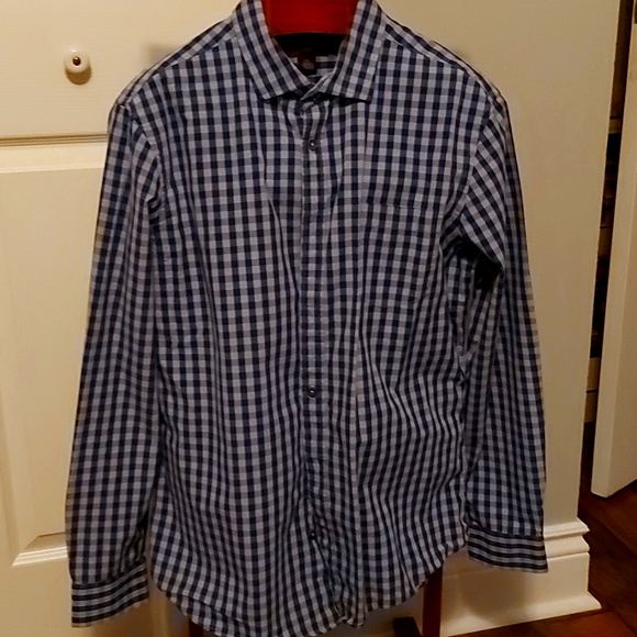 Black Brown 1826 men's Blue Plaid button up long sleeve shirt - Picture 1 of 3